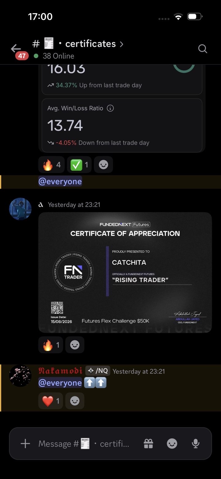 FundedNext Rising Trader certificate, $50K challenge